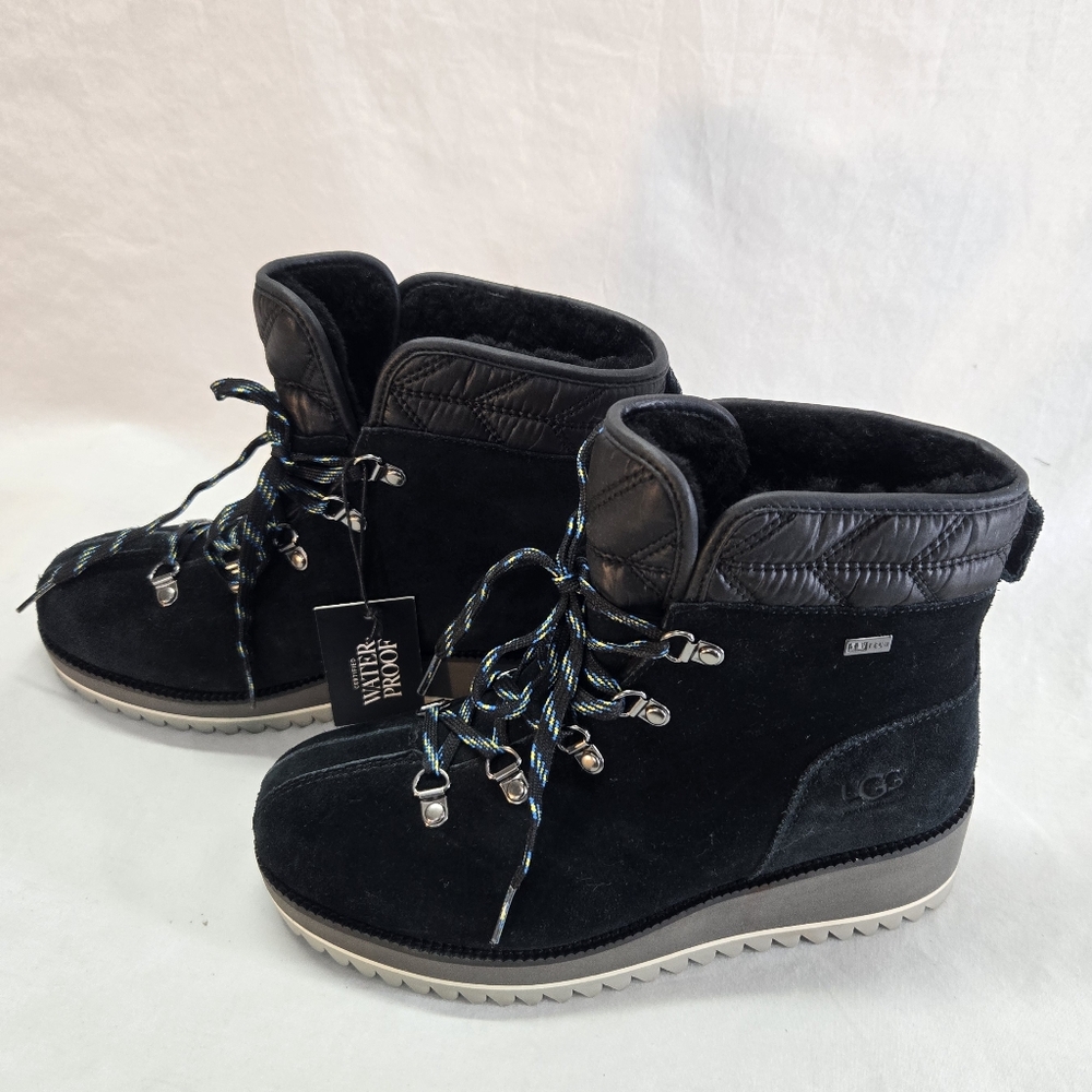 UGG Birch Women's 6 Waterproof Black Suede Wool Wedge Snow Shoes Boots New